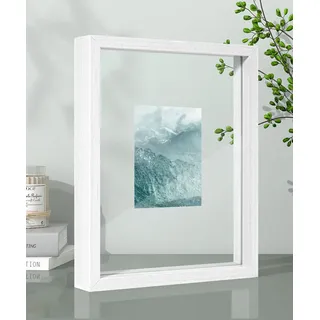 Afuly Weiß Bilderrahmen 20x25 cm Glas Doppelglas Schwebender Fotorahmen | Klarglas, Deko für Wand Tisch, Aufhängevorrichtung, Geschenk Geburtstag Jahrestag für Frauen Freunde Familie