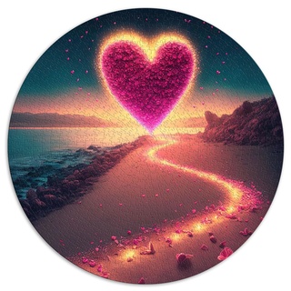 Puzzle „Herz am Strand“, 1000 Teile, runde Puzzles zum Stressabbau (67,5 x 67,5), 1000 Teile