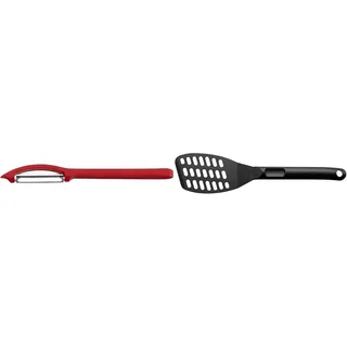 WMF Gourmet Sparschäler 17,5 cm, Tomatenschäler & Pfannenwender Kunststoff 31 cm, Wender mit Ablage-Knick und Aussparungen, Pfannkuchenwender, spülmaschinengeeignet, Schwarz