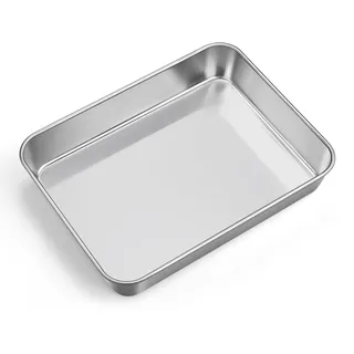 TEAMFAR Backblech, Edelstahl Rechteckig Auflaufform Kuchenblech 23cm | Lasagne Backform 23,8x18x5cm Brownie Kuchenform,Tiramisu Ofenform, Tiefes Fettpfanne, ungiftig & Gesund, Spülmaschinenfest