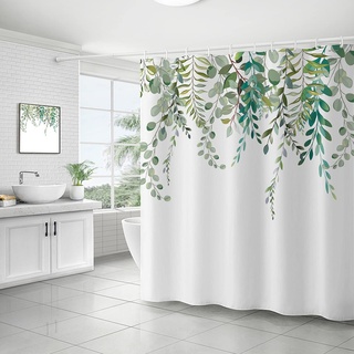 Nchdewui Duschvorhang 200x200 cm Wasserdicht Waschbar Badvorhang, Grün Blätter Blumen Waschbar Polyester Badevorhänge mit 12 Duschvorhängeringen für Badezimmer, Badewanne