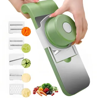 Mandoline Gemüsehobel Gemüseschneider Verstellbarer Küchenreibe Julienne-Schneider mit 5 Edelstahl-Klingen, Manueller Gurkenhobel käsereibe kartoffelschneider (01)
