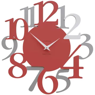 CalleaDesign Moderne Wanduhr groß Russell, große Ziffern, Made in Italy, geräuschlos, ideal für das Wohnzimmer [Feuerrot, Aluminium, Weiß]