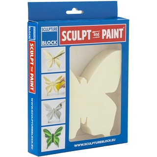 Sculpture Block SP 101 Sculpt and Paint Serie, vorgefertigter Hartschaumblock mit dem Motiv Schmetterling zum gestalen und ausarbeiten - 16cm x 18cm x 3cm, Weiß