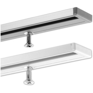 Gardineum Gardinenschiene Vorhangschiene in Aluminium, 1-läufig, flach, ab 2 m mittig geteilt, 1-läufig silberfarben 140 cm