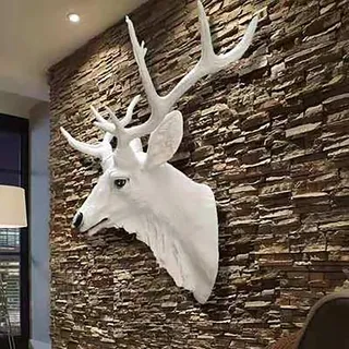 Geweih deko Hirschkopf Wanddekorationsstatue oder Hirschkopf Skulptur Geweih Tierkopf hirschgeweih deko Wanddekoration für rustikale Hütten oder Jagdhütten-Dekoration Wildtier-Kunst Ausstellungs(White