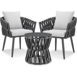 Tectake Gartenlounge-Set 3-tlg. Rope anthrazit/grau