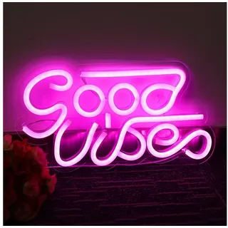 Rosnek LED Dekolicht Mehrere Muster, LED-Neonlicht, für Bar Party Schlafzimmer Wanddeko, mit Rückwand, USB Pink Good Vibes