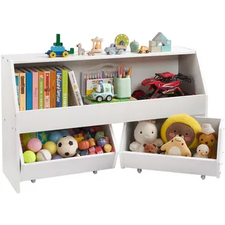 Vevor Kinderregal Holz 2 mobile Schubladen weiß