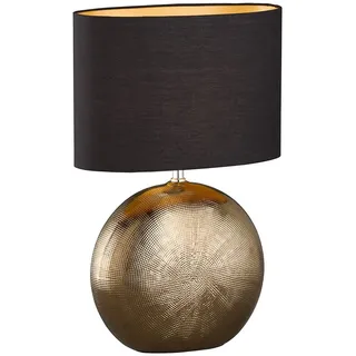 FISCHER & HONSEL LED Nachttischlampe, LED wechselbar, Warmweiß, Lampen-Fuß Keramik Bronze, Lampenschirm oval Schwarz Gold, 53cm groß goldfarben|schwarz