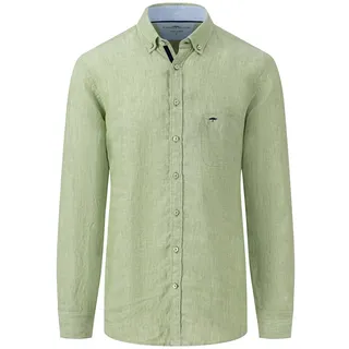 Leinenhemd FYNCH-HATTON Gr. XXL, N-Gr, grün (leaf green) Herren Hemden Langarm langarm, mit Button-Down-Kragen und Knopfleiste