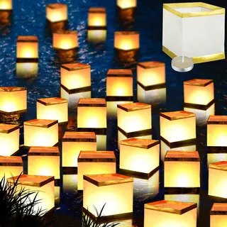Quadratische schwimmende Laternen mit Kerzen, wasserdichte chinesische Flusslaternen, schwimmende Papierlaternen für Wunsch, Beten, Segen, Hochzeit, Schwimmbad, 15 cm (50 Stück)