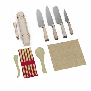 Klarstein Shibui Sushi-Messer-Set | 15-teilig | 4 Messer mit praktischem Zubehör Beige