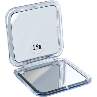 Mirrorvana Reisespiegel 15-Fach Vergrößerung, Mini Kompaktspiegel, 8,4 cm | Kompakter silberner Taschenspiegel zum Schminken, klappbar und platzsparend, Handspiegel – ideal für Handtasche und Reisen
