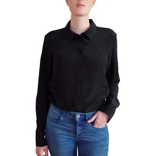 Posh Gear Damen Seidenbluse Collettoseta Bluse aus 100% Seide, schwarz, Größe L - L