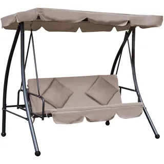 Outsunny 2 in 1 Hollywoodschaukel mit Liegefunktion 200x125x170 cm Beige | 3-Sitzer Gartenschaukel, Verstellbar Sonnendach Kissen, Schaukelbank Belast bis 340kg, Gartenliege für Garten Terrasse