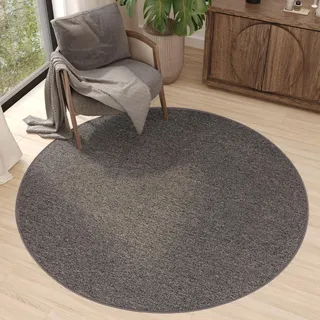 TAPISO Nizza Teppich Grau Einfarbig Melange Rund Anti Rutsch Loop-Teppich Niedriges Flor Waschbar Wohnzimmer Schlafzimmer Büro ÖKO-TEX 240 x 240 cm