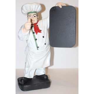 Dekofigur Figur Koch | Weiß mit Tafel zum Auszeichnen | Gastrofigur aus Kunstharz | Deko Figur | Koch Skulptur