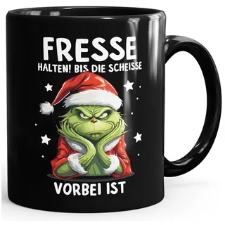 MoonWorks Tasse Grinch Tasse Anti Weihnachten Spruch Ironie Sarkasmus lustige, Keramik schwarz