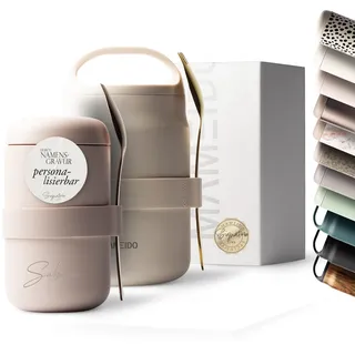 MAMEIDO Thermobehälter für Essen 500 ml (personalisiert) | mit Gravur, aus Edelstahl, auslaufsicher, BPA-frei, Müslibecher to go, ideal für Joghurt, Porridge & Suppen