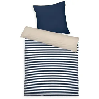 Tom Tailor Perkal Wendebettwäsche Streifen Blau/Beige 135 x 200 cm + 80 x 80 cm