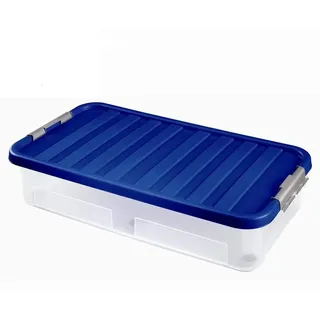 Heidrun 6 Stück Unterbettbox mit Rollen-40 Liter, 80x40x18cm- Box transparent/transparenter oder blauer Deckel (Farbwahl zufällig)