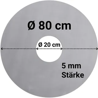 FENNEK Feuerplatte Ø 80 cm mit Ø 20 cm Loch | Grillring aus 5,0 mm Feinkornstahl | Für Feuertonne, Feuerschale, Fassgrill, Kugelgrill | Große Öffnung | Made in Germany
