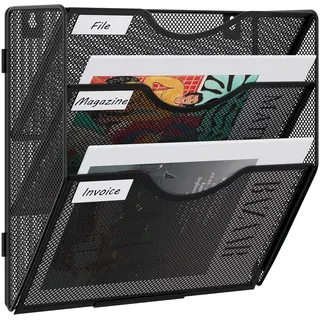 EasyPAG 3 Fächer Zusammensetzen Metall A4 Zeitschriftenhalter Wand Zeitschriften Wandhalter Aktenablage Dokumentenhalter Hängend Magazin Organizer Flyerhalter Prospektspender,Schwarz