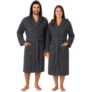 RUND Baumwolle Bademantel mit Kapuze für Herren und Damen - Saunabademantel - langer Bademantel - Saunamantel - Farbe anthrazit - Größe L/XL - TEDDY - L-XL