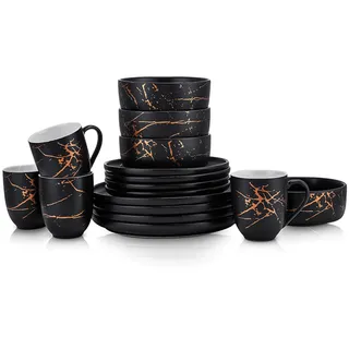 Stone Lain Tafelservice aus feinem Porzellan 16 Piece - Service for 4 schwarz/gold