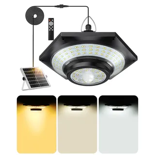 FabStyl Solar Hängeleuchte mit Solarpanel Außen Innen, 4000LM Außenleuchte mit Bewegungsmelder, Solarlampen Pendelleuchte Wasserdicht, 3 Farbtemperaturen,Timing-Funktion für Garten Garage Hühnerstall