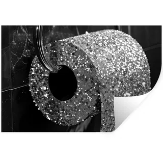 WANDTATTOO WC - Toilettenpapier - Schwarz und weiß - Glitter Deko Wohnzimmer 60x40 cm
