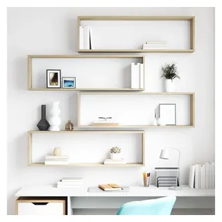 furnicato Wandregal Wandregal-Set 100x15x30 cm Sonoma-Eiche, Massivholz, 4-tlg., Stabile Regalwand mit Würfeldesign und Ablage für Bücher und CDs braun 100 cm x 30 cm x 15 cm
