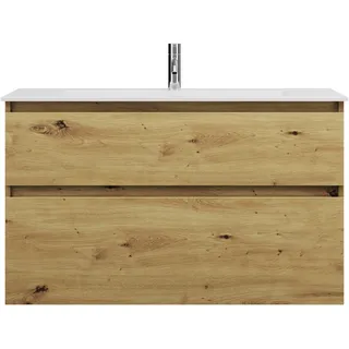 Burgbad Lin20 Waschtischunterschrank mit Mineralguss-Waschtisch 102 cm, 2 Auszüge, Badmöbel,