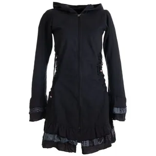 Vishes Langjacke Elfenmantel mit Zipfelkapuze, Rüschen zum Schnüren Boho, Hippie, Elfen, Goa Style schwarz 44