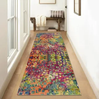 Siunwdiy Teppich Läufer Flur Küche rutschfest waschbar Teppichläufer Lang Korridor Tepiche 80x300cm Bunter Küchenteppich Meterware Bettumrandung Esszimmer Schlafzimmer Wohnzimmer Schmutzfangmatte