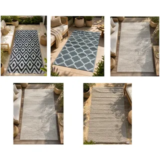 Moderner Outdoor-Teppich in verschiedenen Designs Garten-Teppich Dekoteppich ca.90 x 150cm in Weiß/Schwarz, Blau/Weiß, Grün/Weiß, Weiß/Grau oder Grau/Weiß - One-Size