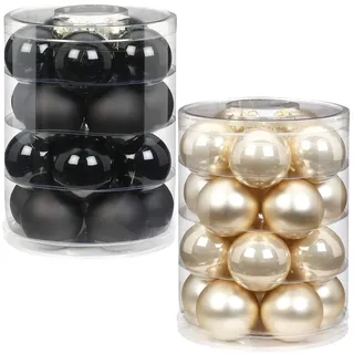 Inge Glas Magic 40 Weihnachtskugeln im Set | Echtglas-Christbaumkugeln in besonderen Farben | Hochwertiger Christbaumschmuck (Classic Style | schwarz mit Champagner)
