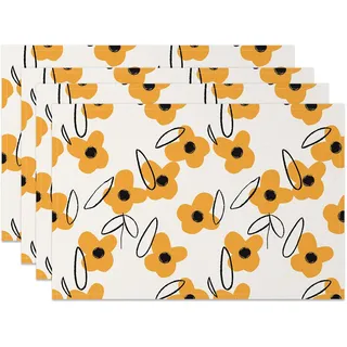 MIRRORANG Tischsets in leuchtendem Gelb-Weiß, 4 Stück, 45 x 30 cm, modernes Blumenmuster, waschbar, Tischset für Frühling, Sommer, Picknick, Party, Küche, Esszimmer, Tischdekoration