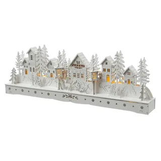MARELIDA LED Weihnachtsdorf Winterdorf Winterlandschaft weiß L: 45cm Timer