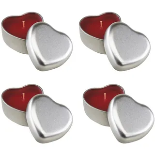 noTrash2003 Kerzen-Set Herz Kerze in Metall-Dose Geschenkidee Valentinstag Vanille-Duft (4er Set)