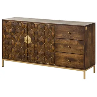 Sideboard massiv Vintage Eisen gold Mangoholz Kommode Schrank Echtholz dunkel