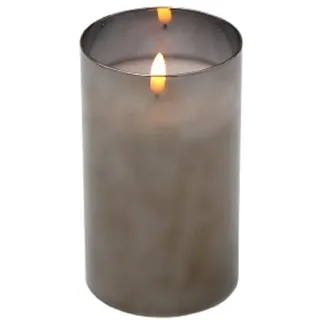 LED Kerze im Glas 3D Flamme Effekt mit Timer  grau anthrazit silber verspiegelt