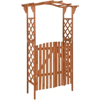 KOIECETA Tannenholz Massiv Pergola mit Tor Rosenbogen Torbogen Rankhilfe Spalier Rankgitter Gartenbogen Gartentor Gartentür (116x40x204cm, Braun)
