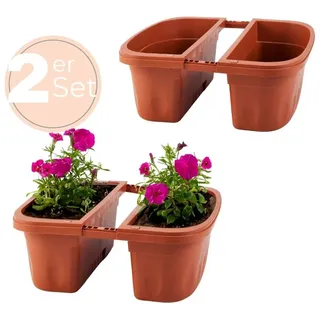 GarPet 2x Blumenkasten Balkongeländer Beidseitig Balkon Blumenkasten Doppelseitig Balkonkasten mit Halterung Geländerkasten mit Wasserspeicher Teracotta 40