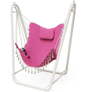 Hängesessel Mit Ständer, Belastbar 159 Kg, Für Innen & Außen, Inkl. Baumwoll-hängesessel, Rosa