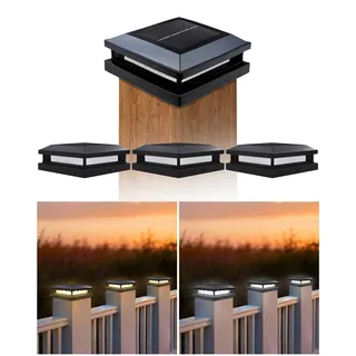 BRIMAX Solar Pfostenkappe 9x9 / 10x10 / 12x12 cm IP65 4er Set | 2-in-1 3000/6000K wechselbar, IP65, 8-12h Leuchtdauer, für Holz & Kunststoff, Garten Zaun Terrasse