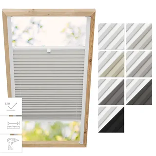 Estika Dachfenster-Plissee mit Bohren – Verdunkelung & Thermo, für Fakro-Fenster Modell 55/78, Stofffarbe Hellbeige-Weiß – Dachfensterrollo, Innenrollo, Fensterplissee