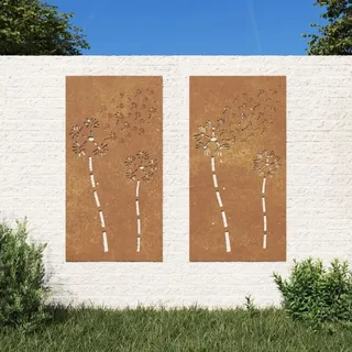"2024"Modernen 2-tlg. Garten-Wanddeko 105x55 cm Cortenstahl Blumen-Design Leinwandbilder
