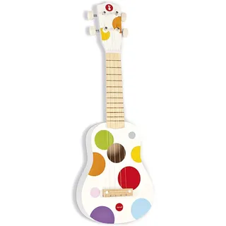 Janod - Confetti Ukulele aus Holz - Musikinstrument für Kinder - Youkulele- Rollenspiel und Musikalische Früherziehung - Wasserfarbe - Ab 3 Jahren, J07652, Grau